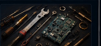 Tools and electronics on a workbench